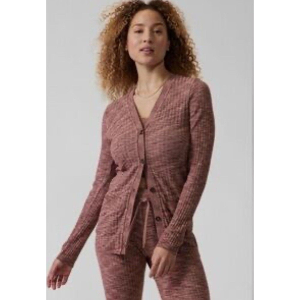 Athleta Women's Revolve Cardigan Pink Long Sleeve Button Front Top XL Large